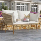 Moasis Outdoor Patio Loveseat, All-Weather Rattan 2 Seater Sofa with Cushions & Lumbar Pillows