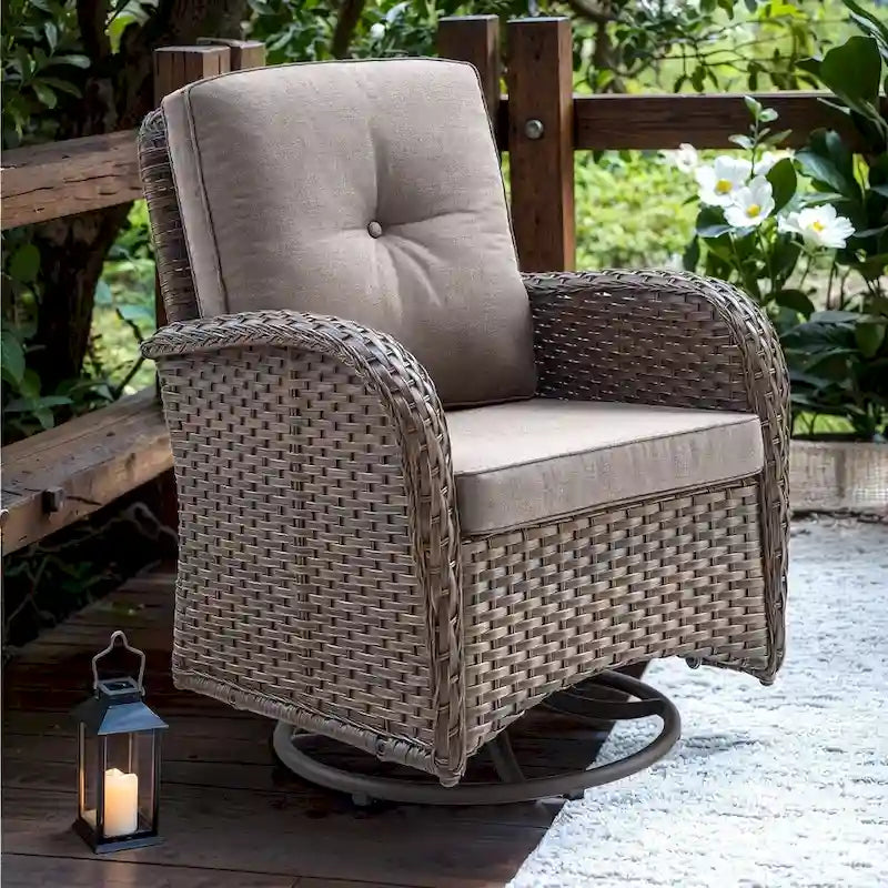 Outdoor Swivel Rocker Chair with Cushion - Brown