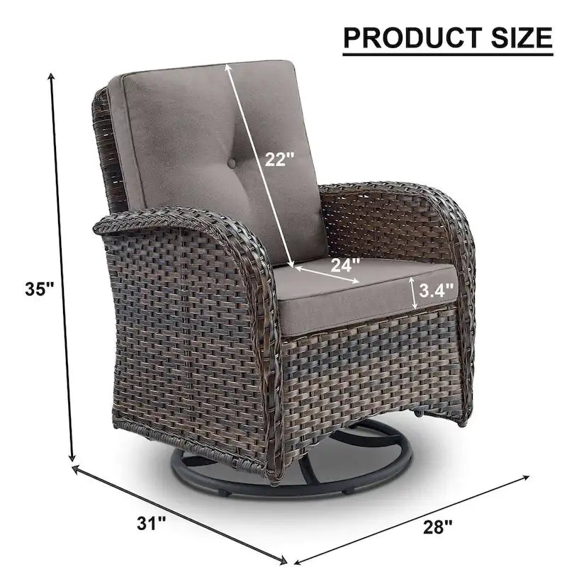 Outdoor Swivel Rocker Chair with Cushion - Brown