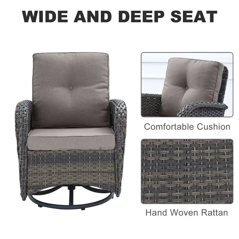 Outdoor Swivel Rocker Chair with Cushion - Brown