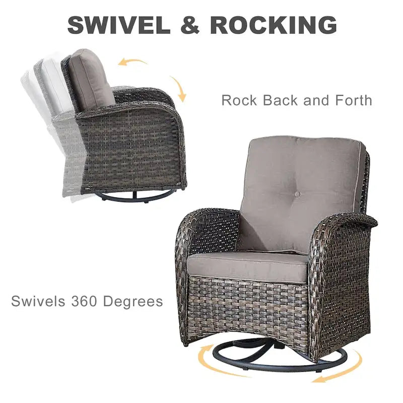 Outdoor Swivel Rocker Chair with Cushion - Brown