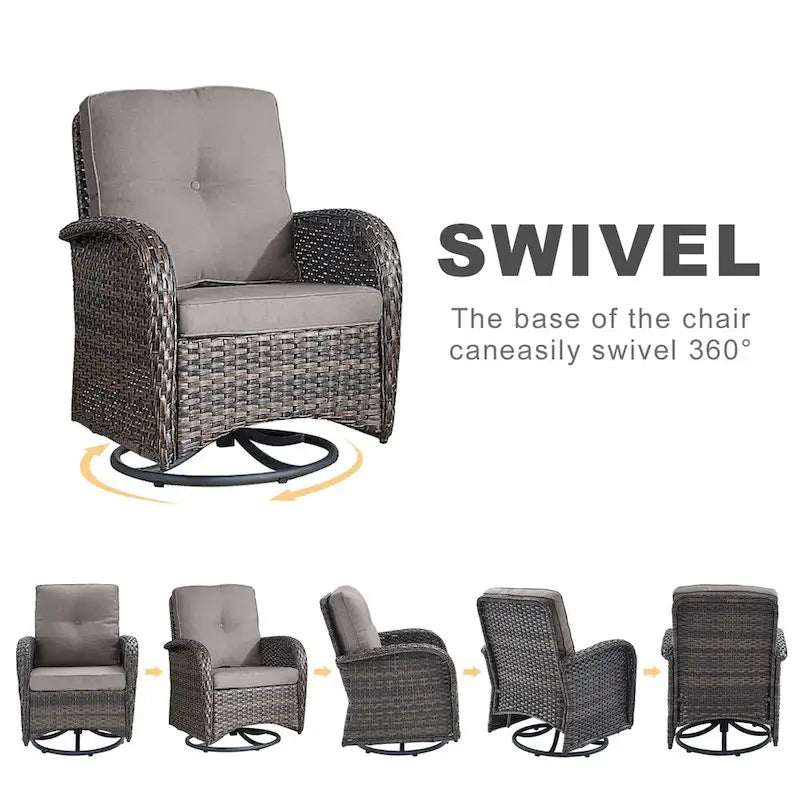 Outdoor Swivel Rocker Chair with Cushion - Brown