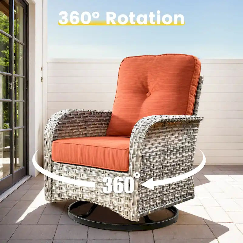 OVIOS 8 Pieces Outdoor Wicker Swivel Chair Set With Solar-Powered Coffee Table