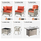 OVIOS 8 Pieces Outdoor Wicker Swivel Chair Set With Solar-Powered Coffee Table