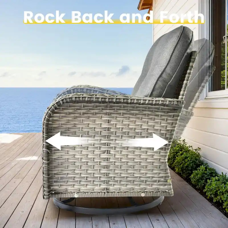 OVIOS 8 Pieces Outdoor Wicker Swivel Chair Set With Solar-Powered Coffee Table