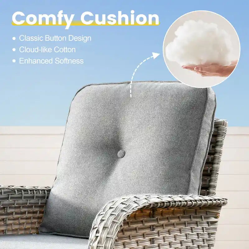 OVIOS 8 Pieces Outdoor Wicker Swivel Chair Set With Solar-Powered Coffee Table