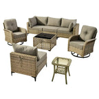 OVIOS 8 Pieces Outdoor Wicker Swivel Chair Set With Solar-Powered Coffee Table