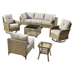 OVIOS 8 Pieces Outdoor Wicker Swivel Chair Set With Solar-Powered Coffee Table