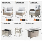 OVIOS 8 Pieces Outdoor Wicker Swivel Chair Set With Solar-Powered Coffee Table