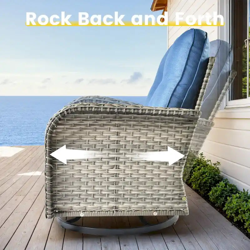 OVIOS 8 Pieces Outdoor Wicker Swivel Chair Set With Solar-Powered Coffee Table