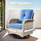 OVIOS 8 Pieces Outdoor Wicker Swivel Chair Set With Solar-Powered Coffee Table