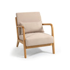 Beige Linen Armchair with Wood Legs - 23.20 x 29.50
