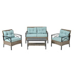 PE Wicker Four Set Wicker Seasonal Sofa with Black Metal Table