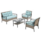 PE Wicker Four Set Wicker Seasonal Sofa with Black Metal Table