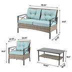PE Wicker Four Set Wicker Seasonal Sofa with Black Metal Table