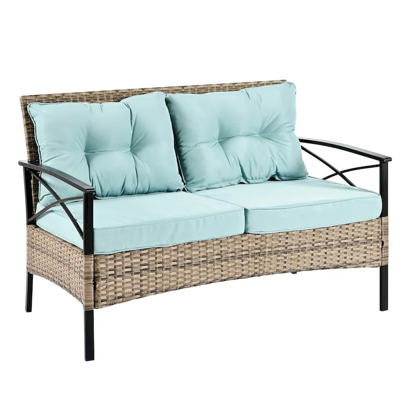 PE Wicker Four Set Wicker Seasonal Sofa with Black Metal Table
