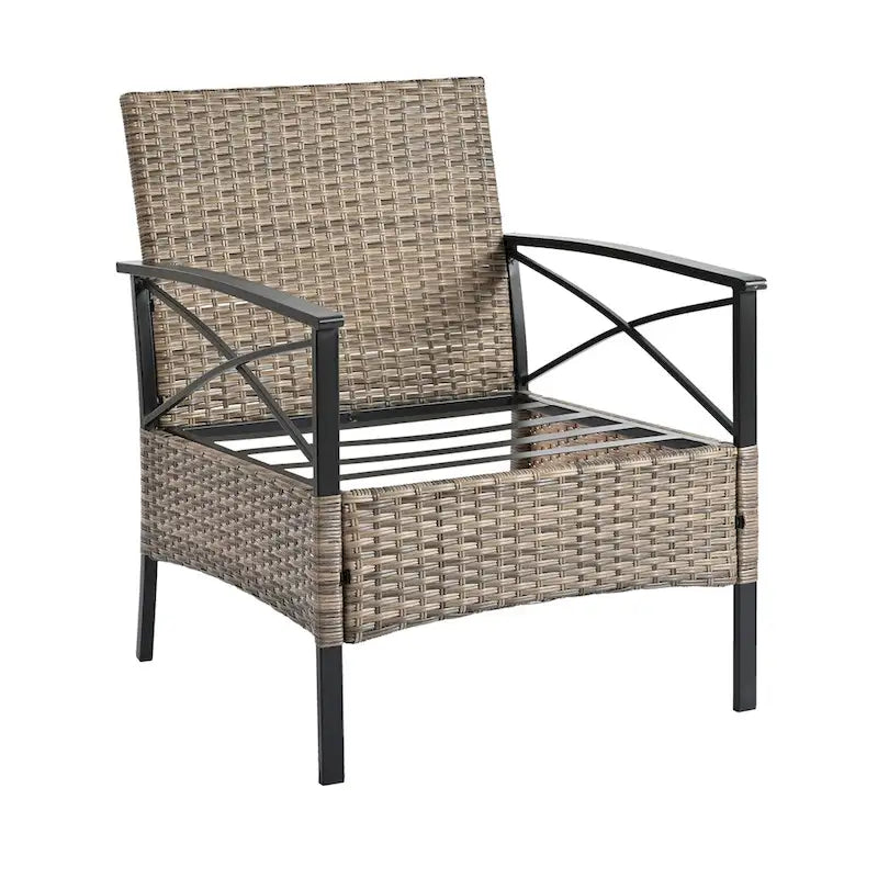 PE Wicker Four Set Wicker Seasonal Sofa with Black Metal Table