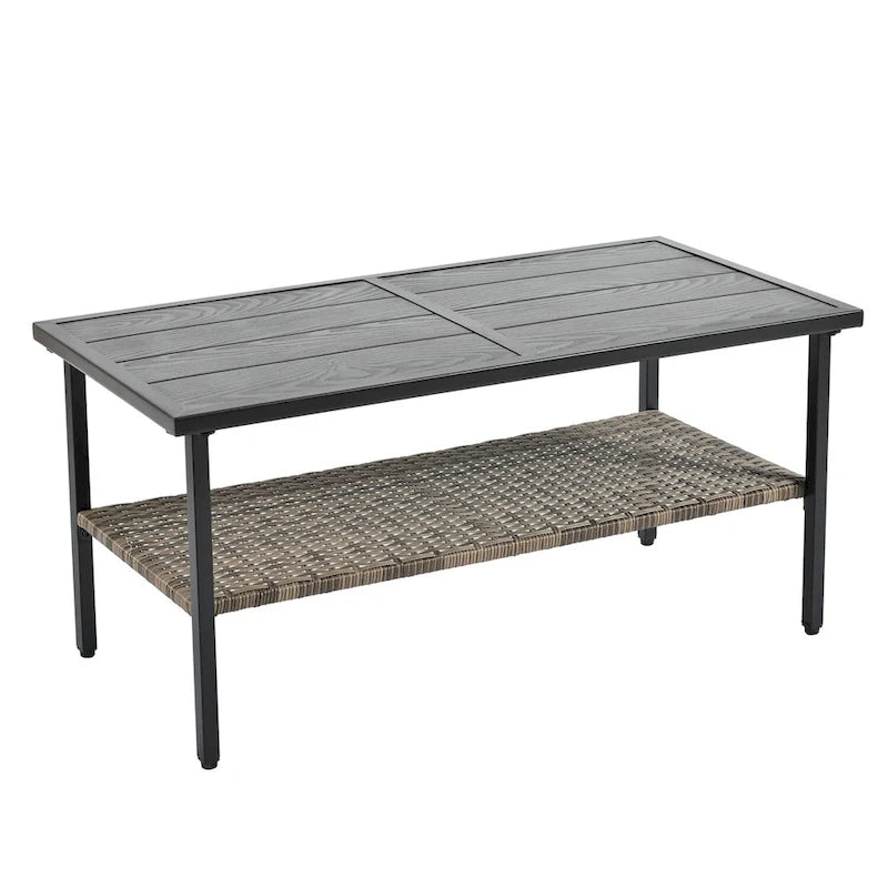 PE Wicker Four Set Wicker Seasonal Sofa with Black Metal Table