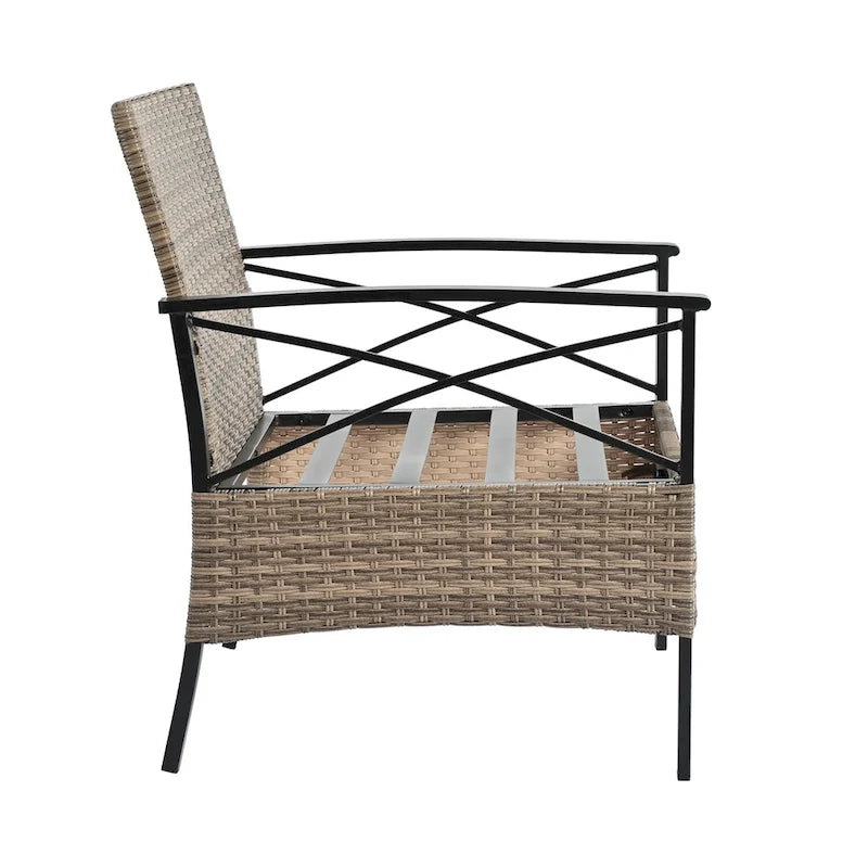PE Wicker Four Set Wicker Seasonal Sofa with Black Metal Table